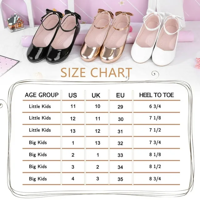 HOMEHOT Girls Mary Jane Dress Shoes Ballerina Flats for Princess Uniform Shoes for Little/Big Kids with Ankle Strap Bowknot Shoes Gold Size 13