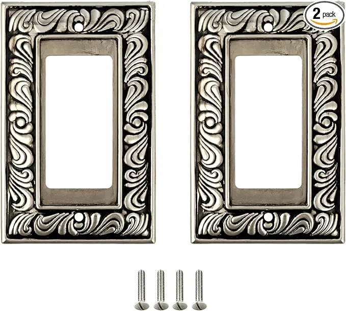 SleekLighting | Wall Plates Decorative Brushed Satin Pewter | Electric Outlet and Switch Covers | Style: 1 Gang Decorator (2 Pack)