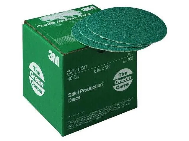 3M Green Corps Stikit Production Disc, 01547, 6 in, 40 grit 100 discs per carton