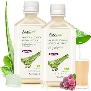 AloeCure USDA Organic Aloe Vera Juice Grape Flavor, Made Within 12 Hours of Harvest - Pure Aloe Vera Drink Natural Treatment for Acid Reflux, GERD, Natural Acid Buffer, Aloe Vera Inner Fillet Juice