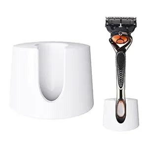 Linkidea Men's Shaving Razor Stand, Ceramic Shaver Holder for Bathroom Shower Countertops, Compatible with Dollar Diamond Grip, Basics 5 Blade MotionSphere, Dorco Pace 6 Pro (White)