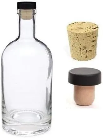 Nakpunar 25 oz Nordic Heavy Base Glass Liquor Bottle with T-Top Synthetic Cork with Bonus Regular Bottle Cork - Made in USA
