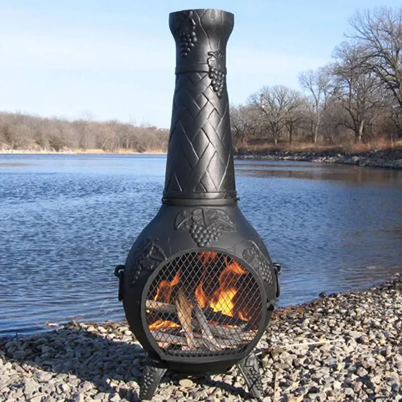 The Blue Rooster Grape Cast Aluminum Chiminea in Charcoal