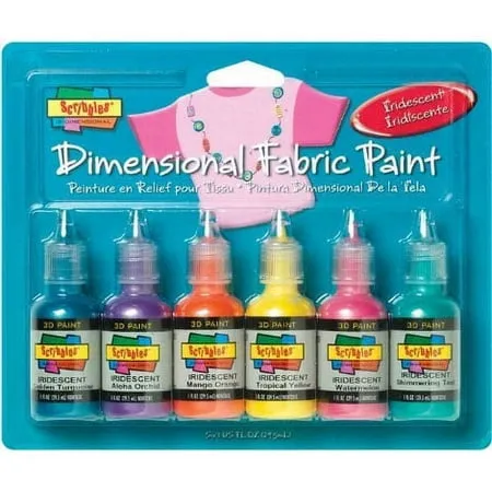 SCRIBBLES 18536 Dimensional Fabric Paint, Iridescent, 6-Pack, 1 oz