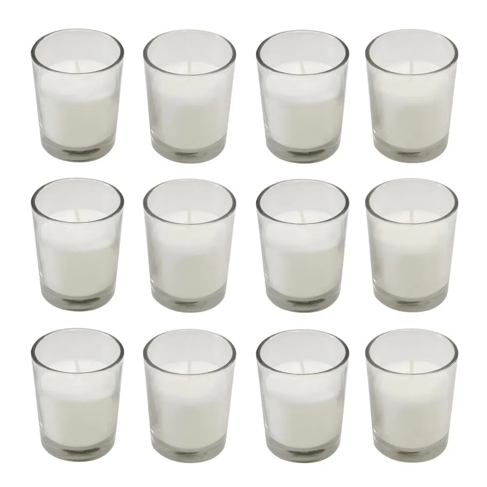 LumaBase Votive Candles in Clear Glass Holders - Set of 12