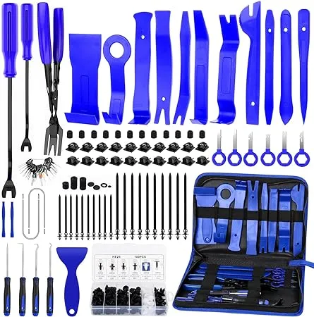 GLK 248pcs Trim Removal Tool, Pry Tool, Door Panel Radio/Stereo Terminal Removal Tool Kit, Fasteners Remover, with Car Retainer Bumper Clips,Automotive Hook Set, Blue