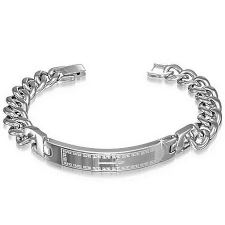 Stainless Steel Silver-Tone Mens Religious Cross Link Chain Bracelet with Clasp