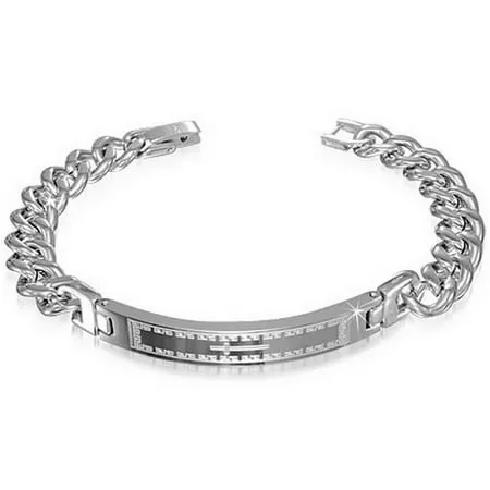 Stainless Steel Silver-Tone Mens Religious Cross Link Chain Bracelet with Clasp