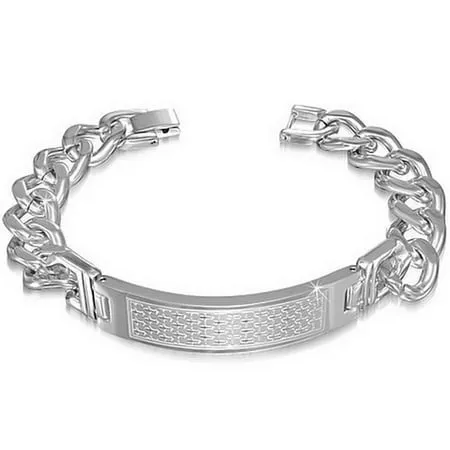 Stainless Steel Silver-Tone Mens Religious Cross Link Chain Bracelet with Clasp