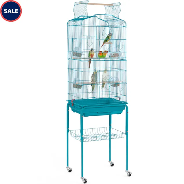 Topeakmart Teal Blue Open Top Metal Bird Cage with Rolling Stand, 64" HTopeakmart Teal Blue Open Top Metal Bird Cage with Rolling Stand, 64" H