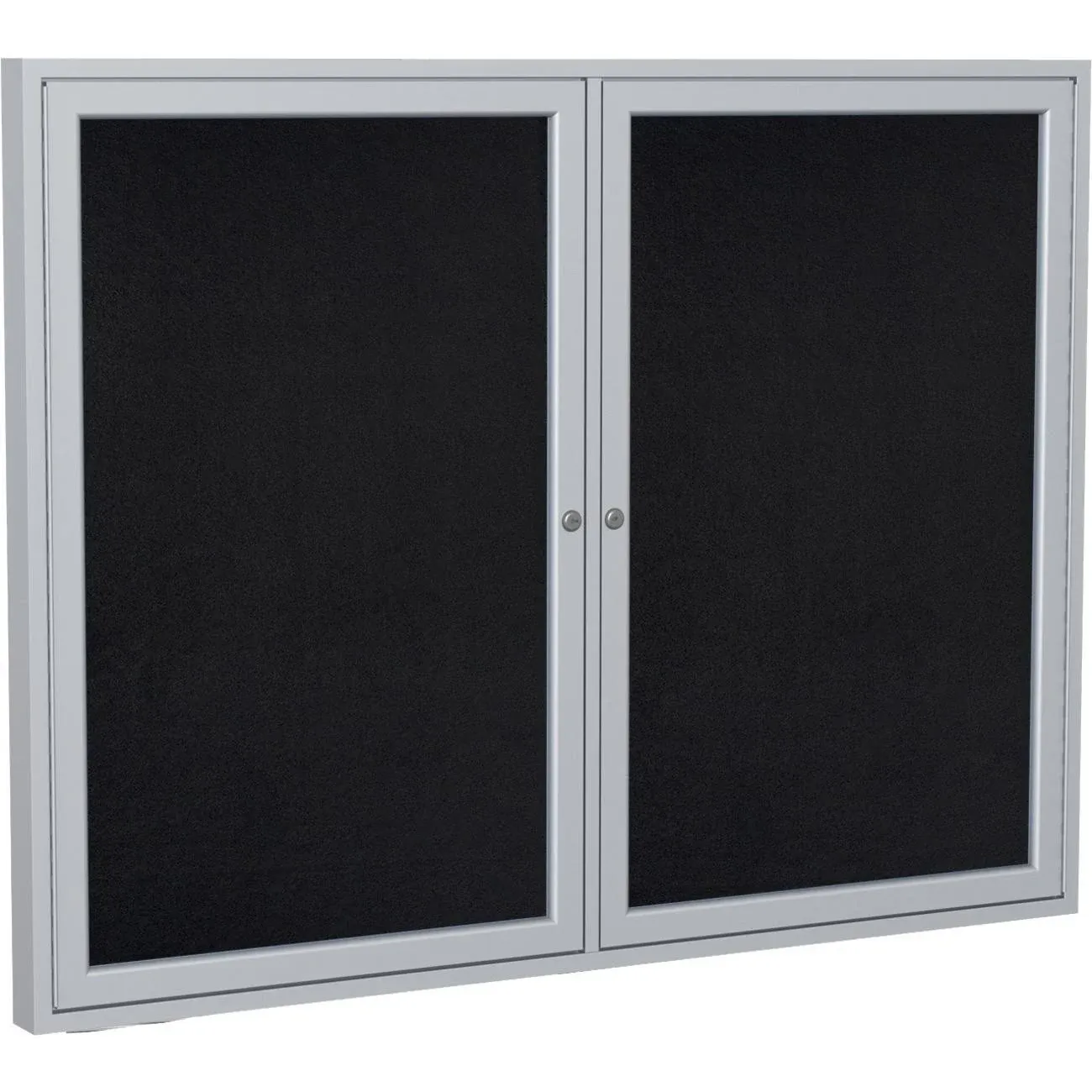 Ghent 36" x 48" 2-Door indoor Enclosed Recycled Rubber Bulletin Board, Shatter Resistant, with Lock, Satin Aluminum Frame,Black (PA234TR-BK) ,Made in the USA