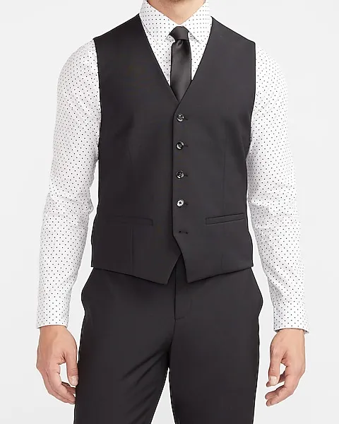 Slim Black Wool-Blend Modern Tech Suit Vest