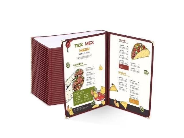 WeChef 30 Pack Restaurant Menu Covers 8.5&#034;x14&#034; Double Fold 2 Pages 4 Views Cafe