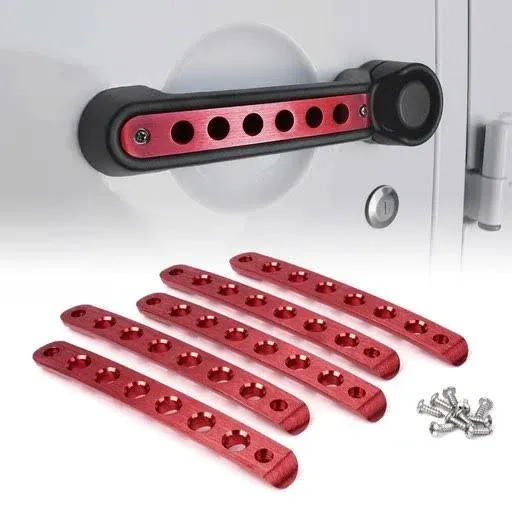 Xprite 5PCS Brushed Aluminum Side Door Handle Inserts & Cover Trim Compatible with 2007-2018 Jeep Wrangler JK JKU Unlimited Sahara Rubicon 4 Door- Durable, Stylish Exterior Decoration(Red)