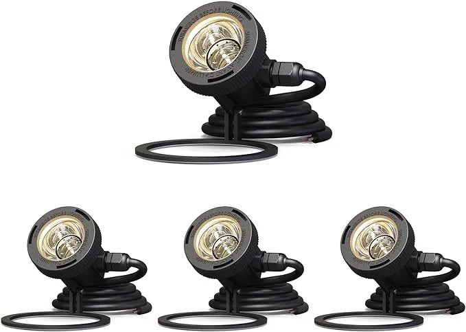 GOODSMANN Landscape Lighting 4PK Pond Lights Led Underwater Submersible Lights Fountain Lights Outdoor 5.4W 135 Lumen 2900K Warm White Low Voltage Pond Lights with Power Cord Waterproof