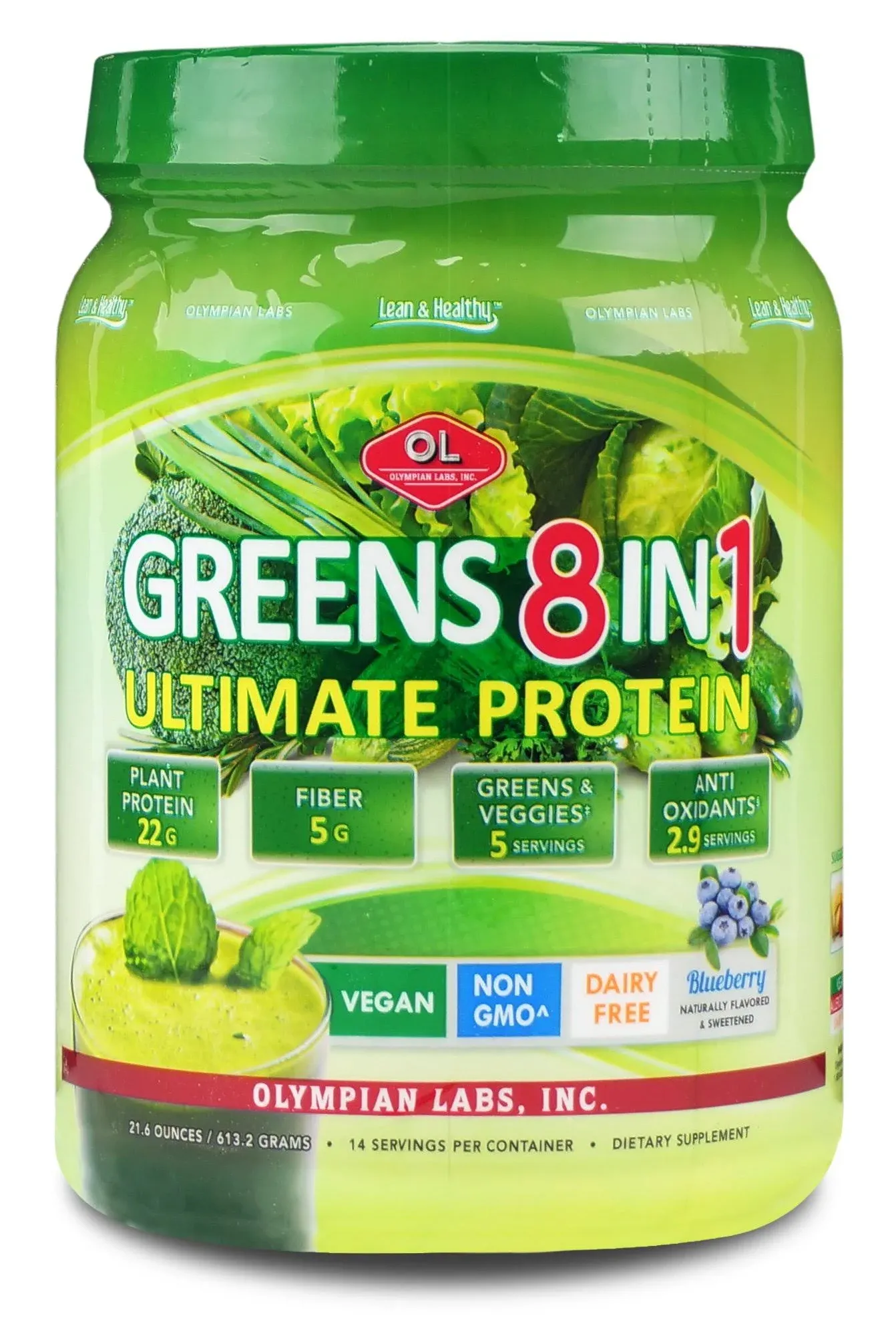 Olympian Labs Lean & Healthy Greens 8 in 1, Ultimate Protein, Blueberry - 21.848 ...