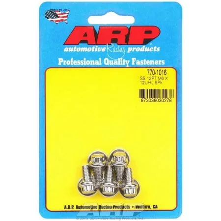 ARP 770-1016 Stainless Steel M6 x 1 Thread 12mm UHL 12-Point Bolt with 8mm Socket and Washer (Set of 5)