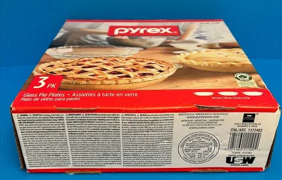 PYREX 3 Pk Glass Pie Plates 9.5 inches x 1.5 inches Oven Microwave Freezer Safe