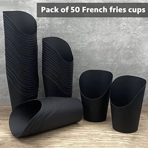 CAMKYDE 50 Pcs French Fries Holder, 14oz Disposable Paper French Fry Cups Charcuterie Cups for all Occasions (14oz, Black)