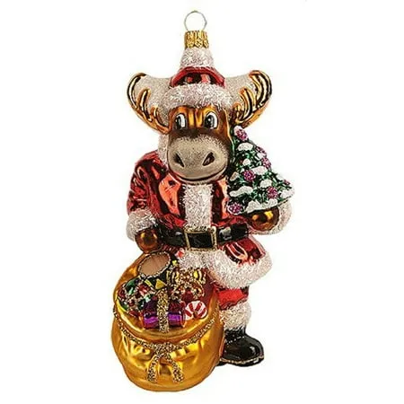 Reindeer Santa Claus with Presents Polish Glass Christmas Tree Ornament Poland