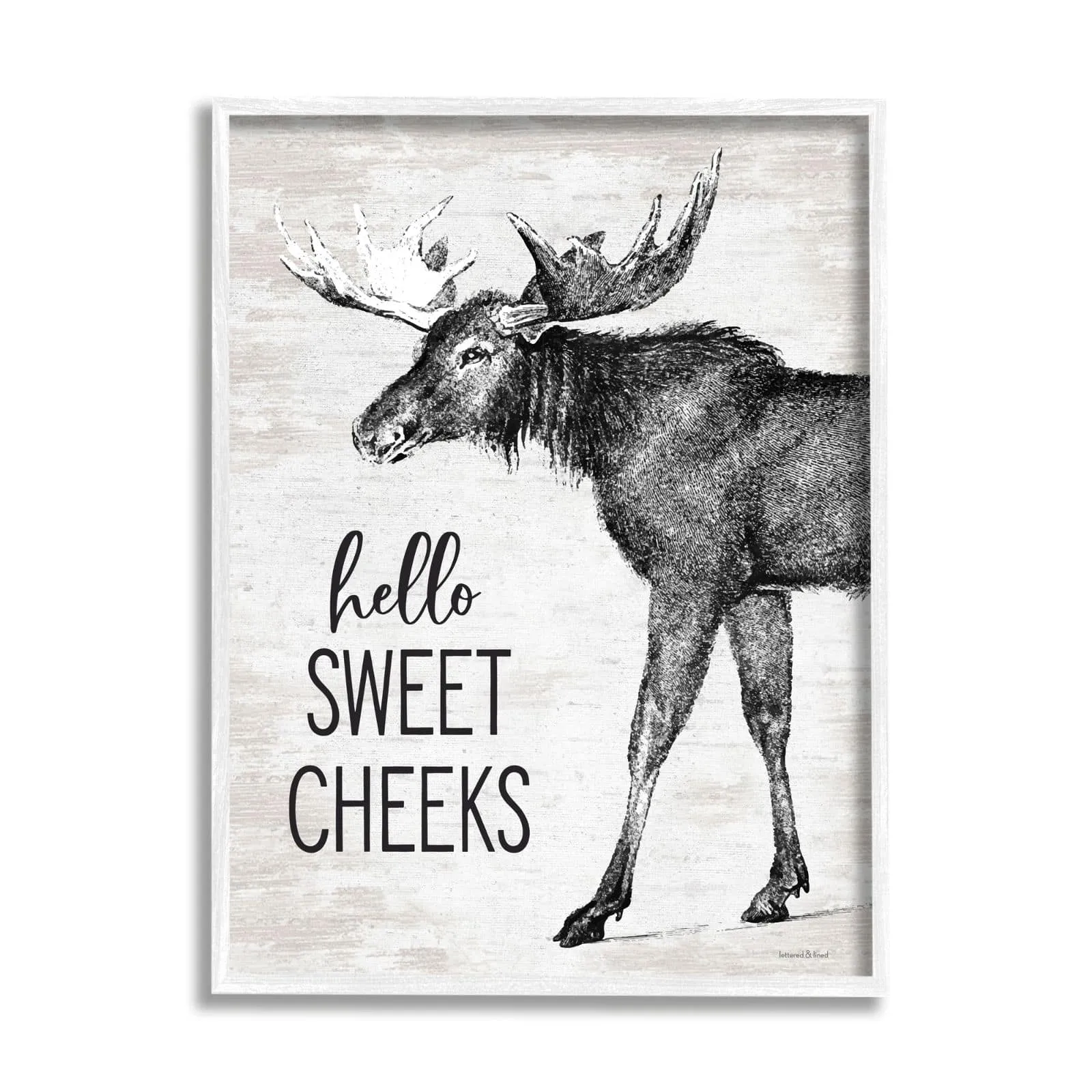 Stupell Industries Hello Sweet Cheeks Funny Bathroom Humor Rustic Moose Framed Wall Art