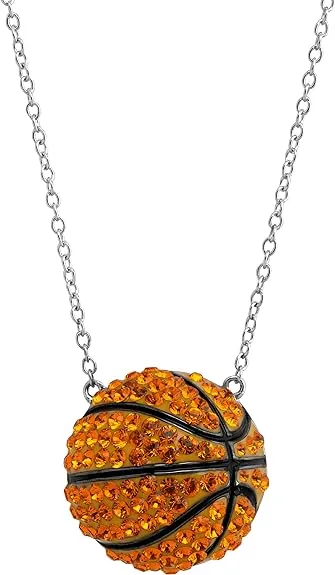 Crystaluxe Basketball Pendant with Swarovski Crystals in Sterling Silver