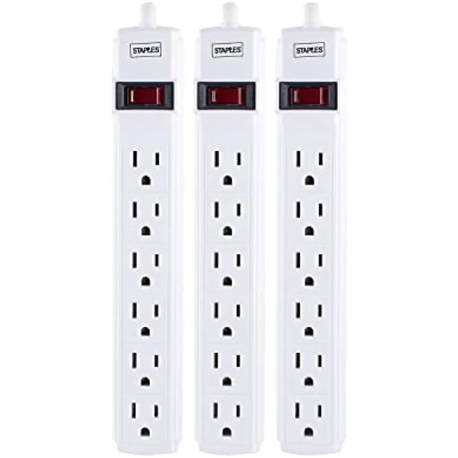 Staples 6-Outlet Power Strip 6&#039; Cord White 3/Pack 42320