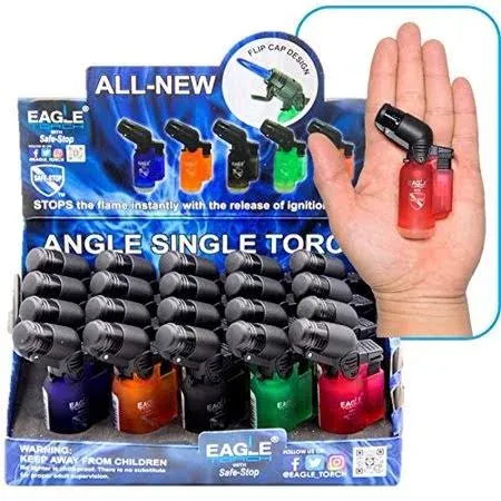 45 ANGLE SINGLE FLAME TORCH PT116A ASSORTED COLORS 3" PACK OF 20