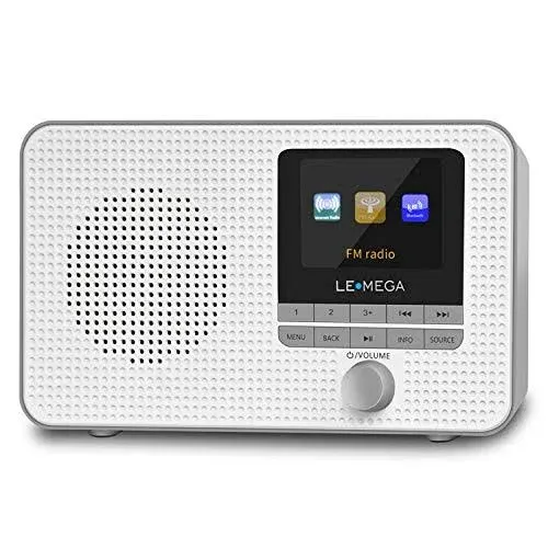 LEMEGA IR1 Portable WiFi Internet Radio,FM Digital Radio,Bluetooth Speaker,Dual Alarms Clock,Sleep Snooze Timer,40 Presets, Headphone-Output,Colour Display,Batteries or Mains Powered – Black Finish