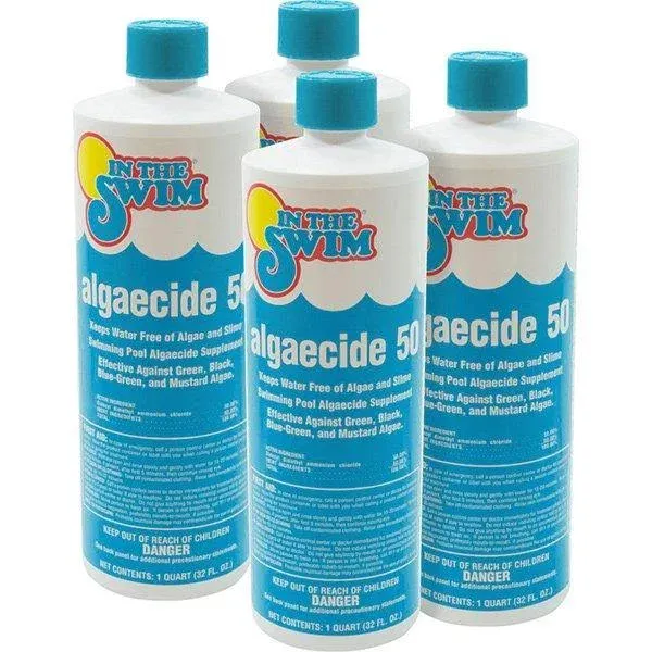 In The Swim Algaecide 50 for Swimming Pools - Green, Black, and Yellow Algae Treatment for Above Ground or Inground Swimming Pools - 4 Quarts