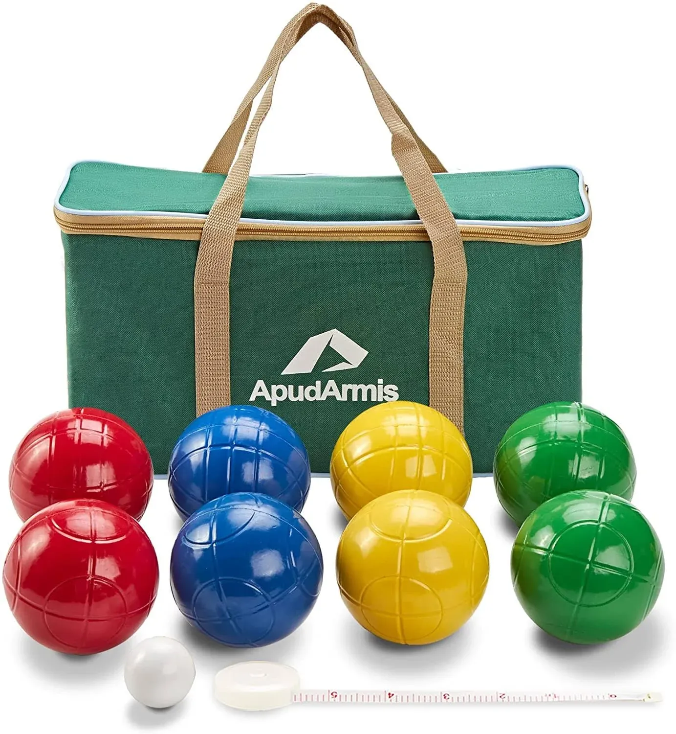 ApudArmis 90mm Bocce Balls Set, Lighter Outdoor Bocce Game for Backyard/Lawn/Beach - Set of 8 Soft PE Balls & 1 Pallino & Nylon Carrying Case & Measuring Tape for Kids Teens Beginners