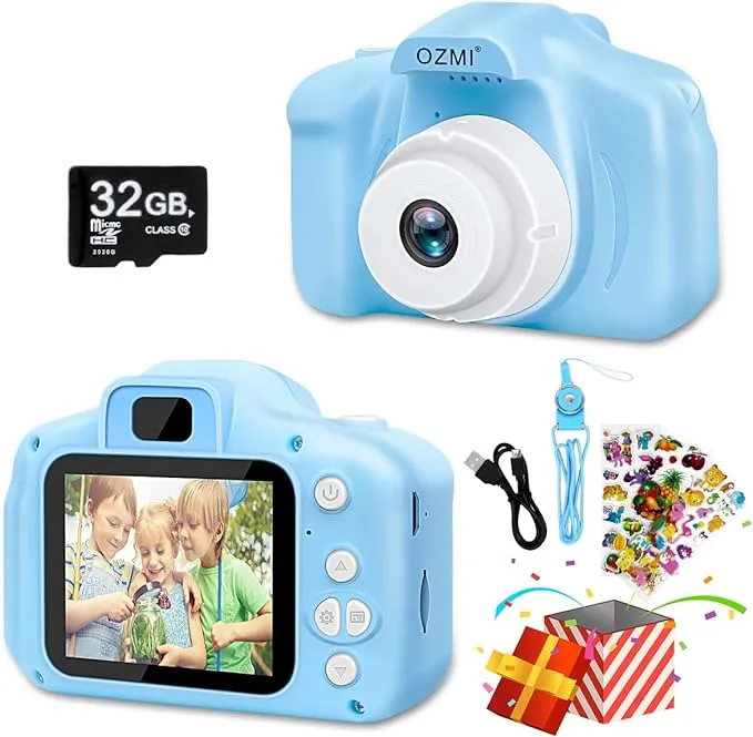 OZMI Upgrade Kids Camera for Boys, Christmas Birthday Gift for Boys Age 3-12, 2 Inch HD Video Digital Cameras for Kids Toddler, Toy for 3 4 5 6 7 8 9 10 Year Old Boy with 32GB SD Card - Blue