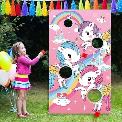 Unicorn Toss Game with 3 Nylon Bean Bags for Children Adult Unicorn Theme Party Decorations and Supplies