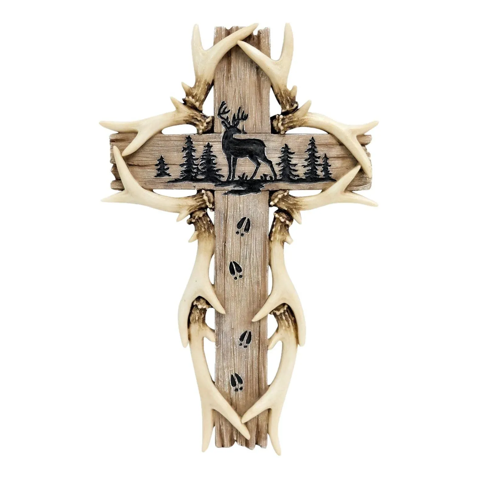 Rustic Woodland Theme Deer Antler Wall Hanging Cross Spiritual Wall Art Cabin Decoration Religious Cross Gift