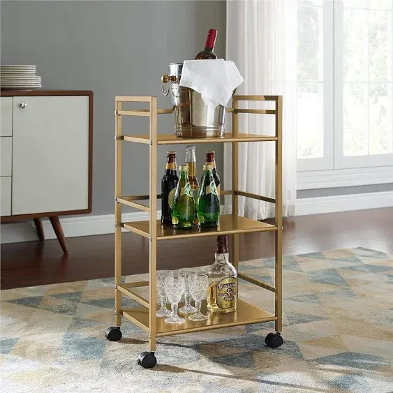 Gold 3 Shelf Metal Utility Cart Serving Rolling Mobile Storage Metal Trolley New