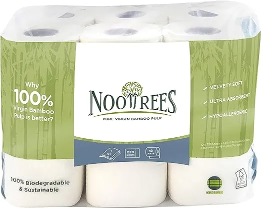 Bamboo Toilet Tissue, Tree Free, 100% Biodegradable, Sustainable, Renewable and FSC Certified 3-ply Toilet Paper, 220 Sheets, 12 Rolls, Pack of 1