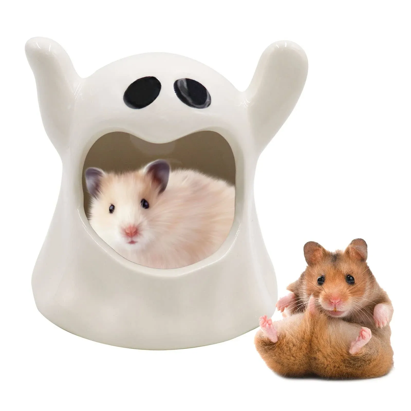 Hamster Hideout Ceramic Cute Ghost Shape Funny Hamster House and Habitats All...