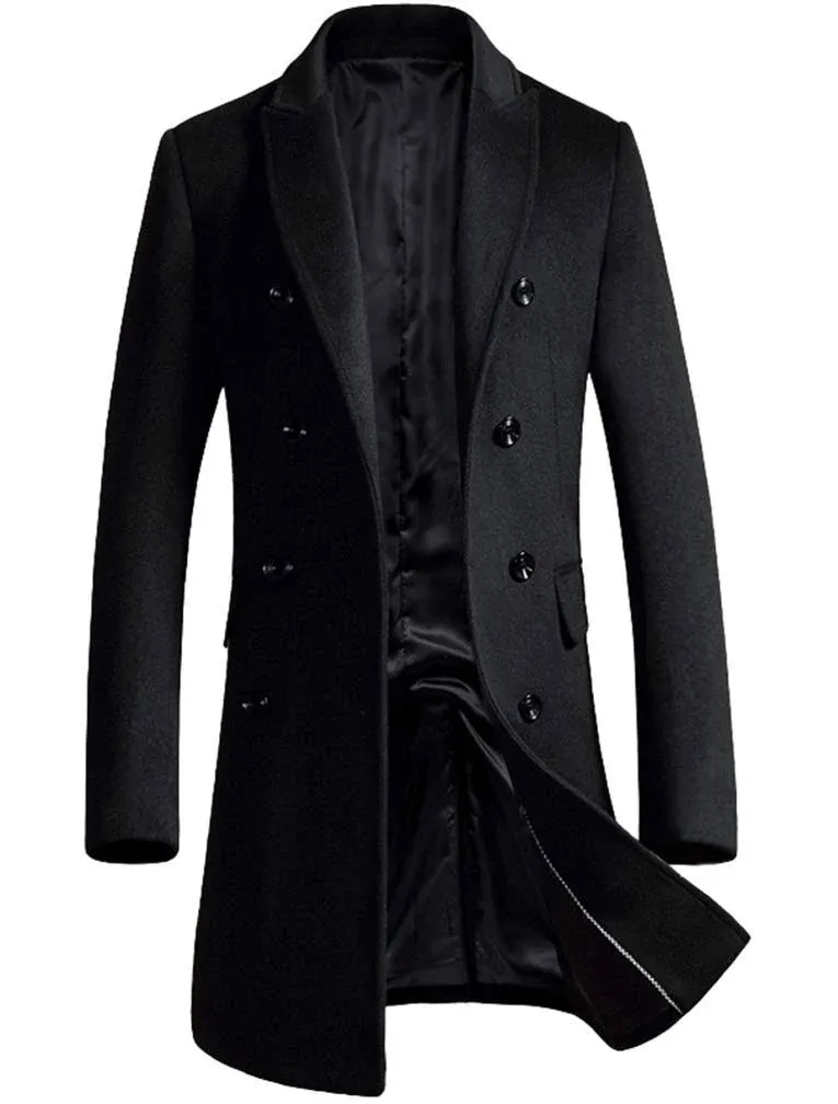 Minibee Men&#039;s Woolen Trench Coat Double Breasted Slim Fit Winter Overcoat Long J