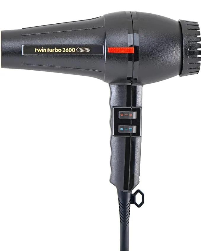 Turbo Power Twin Turbo 2600 Black Hair Dryer Model 304A and  Hot Blow Attachment