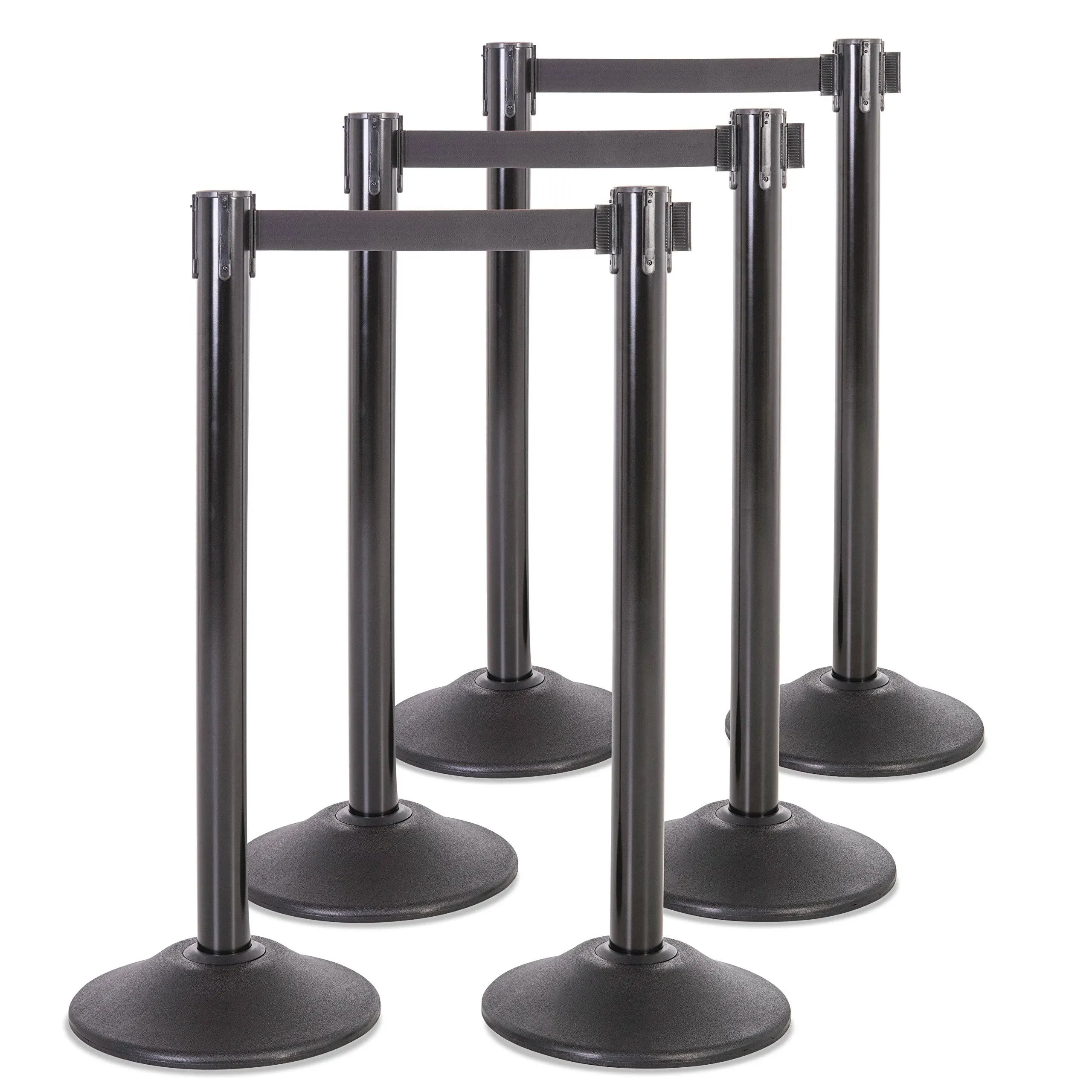 US Weight Heavy Duty Premium Steel Stanchion with Extended 13-Foot Retractable Belt – Black – Six Pack