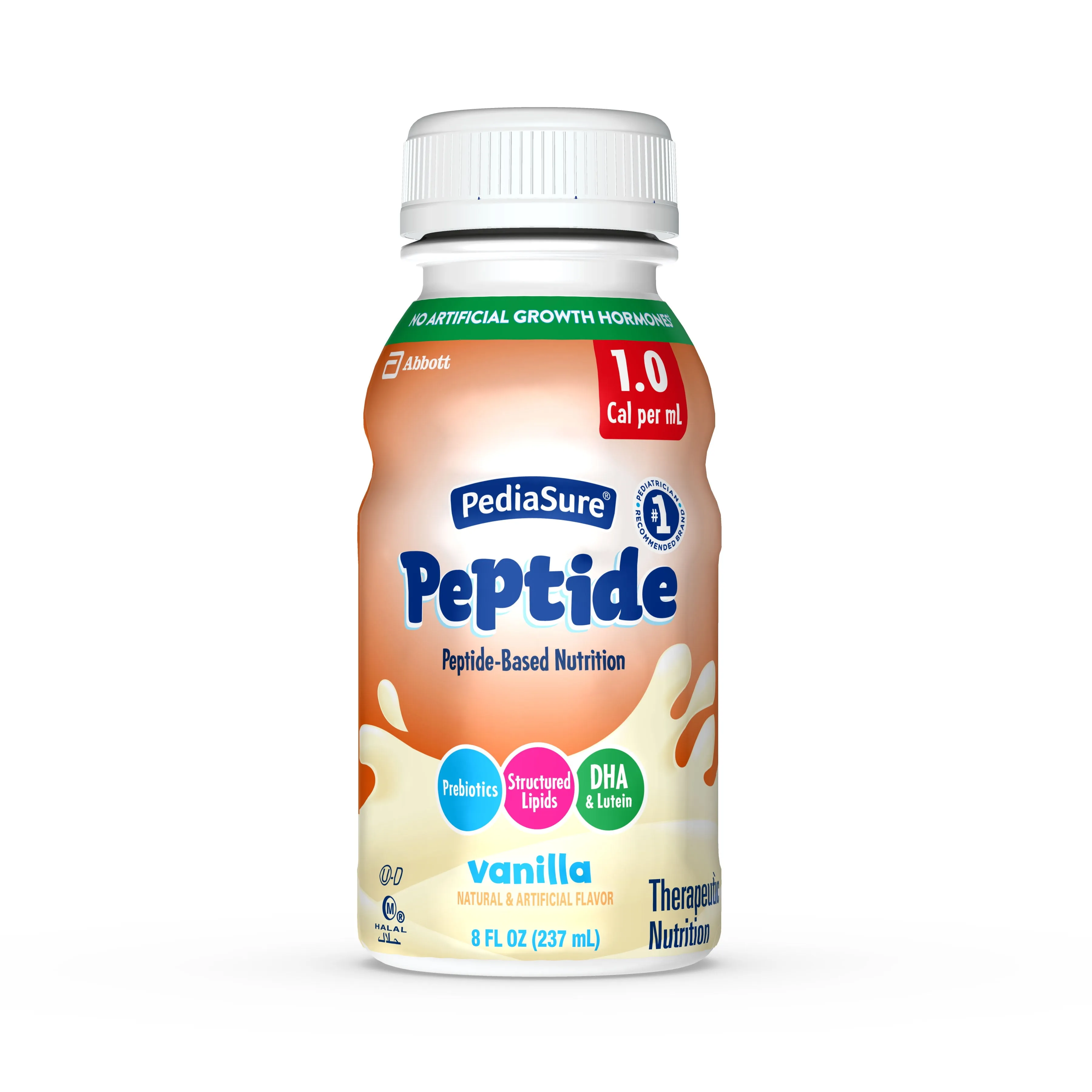 PediaSure Peptide 1.0 Cal, Peptide-Based Formula, Sole-Source Nutrition Drink for Tube Feeding or Oral Nutrition, Vanilla, 8-fl-oz Bottle, Pack of 24