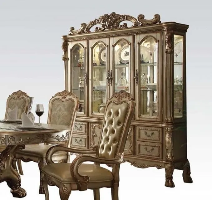 ACME Dresden Hutch & Buffet - - Gold Patina & Bone