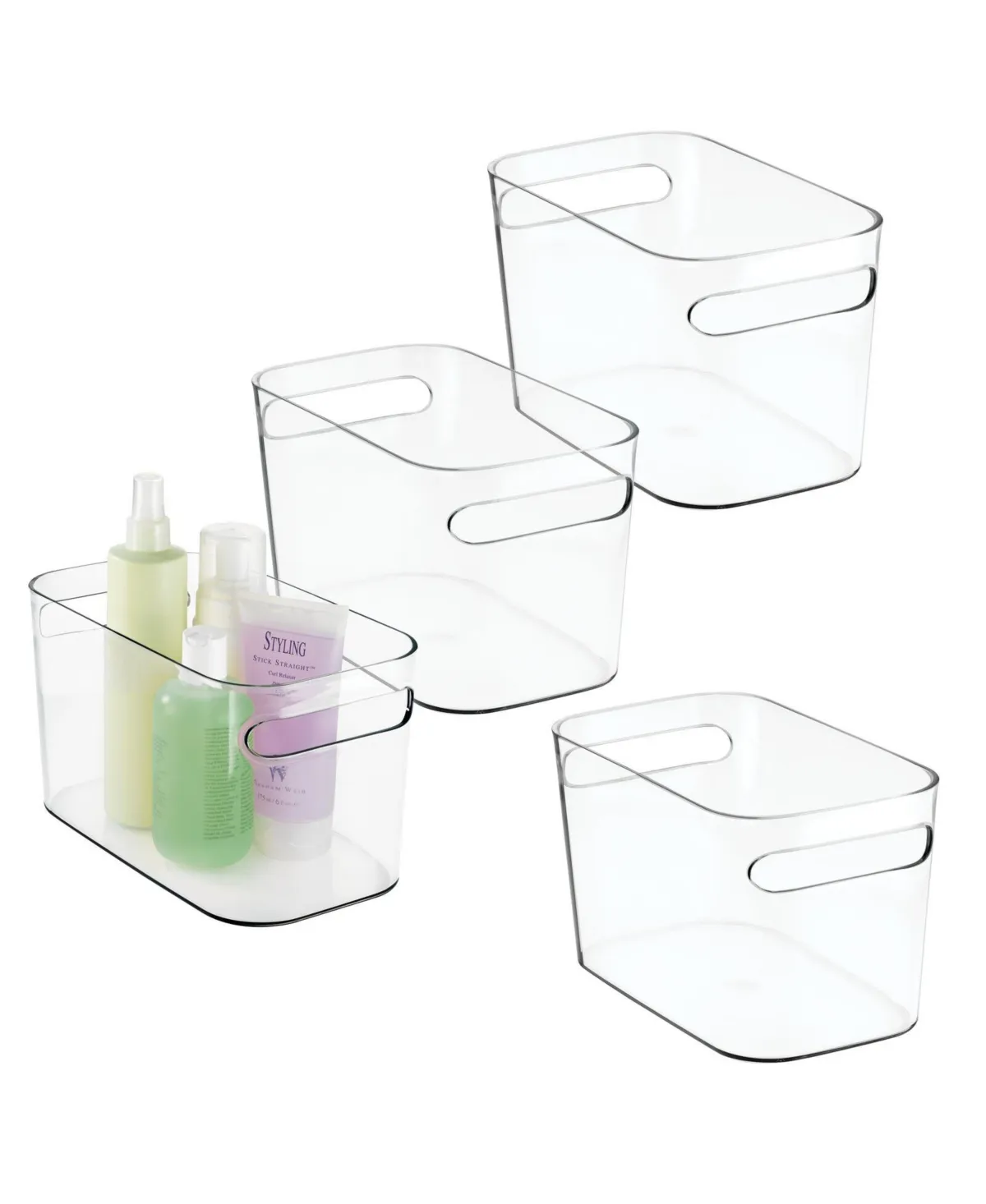 Deep Plastic Bathroom Storage Bin with Handles, 10 Long, 4 Pack - Clear