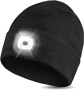 Unisex LED Beanie Hat with Light, USB Rechargeable Winter Knit Lighted Headlight ...