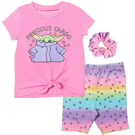 Star Wars The Child Girls Graphic T-Shirt Shorts and Scrunchie 3 Piece Outfit Set