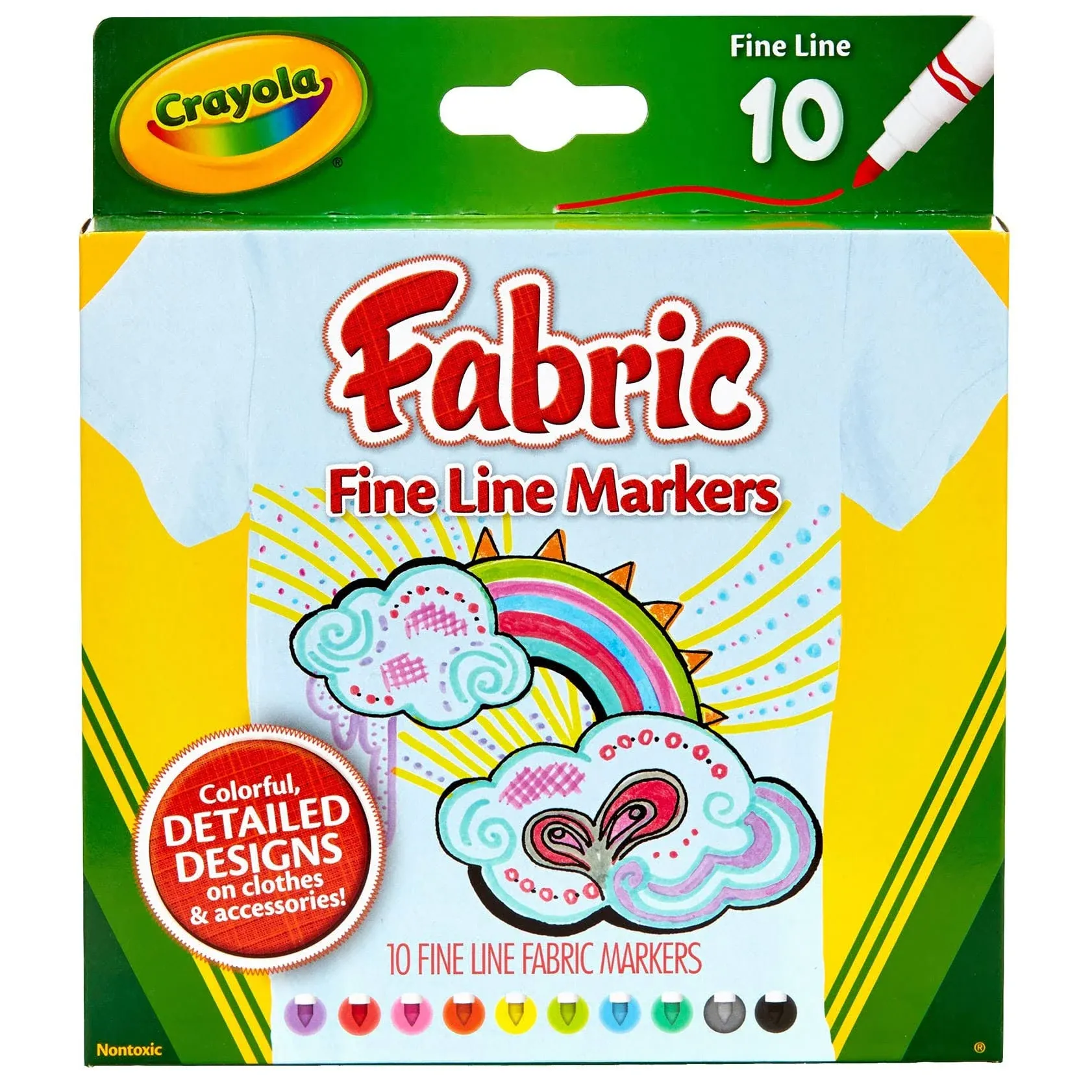 Crayola Fabric Markers, Home Crafts for Kids, Fine Tip ~10 Markers ~(Pack of 2)