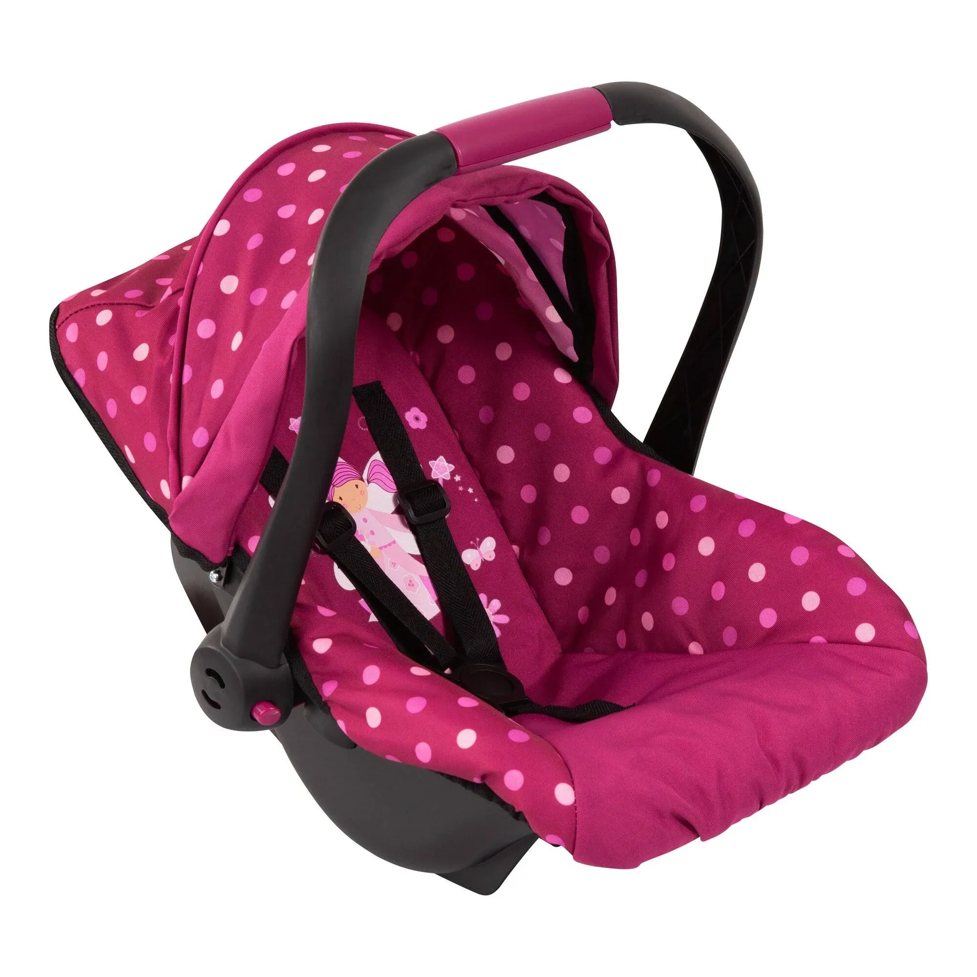 Baby Doll Deluxe Car Seat with Canopy- Polka dots , Pink