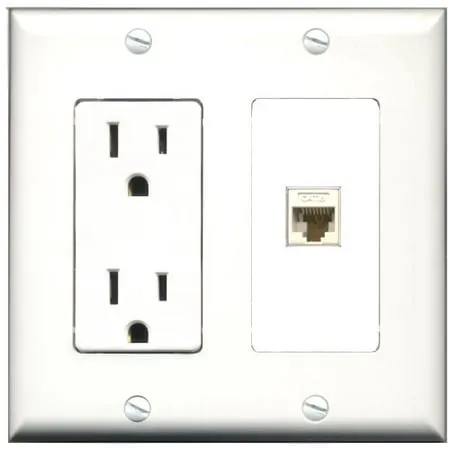 RiteAV - 15 Amp Power Outlet and 1 Port HDMI and 1 Port Cat6 Ethernet White Decorative Type Wall Plate White