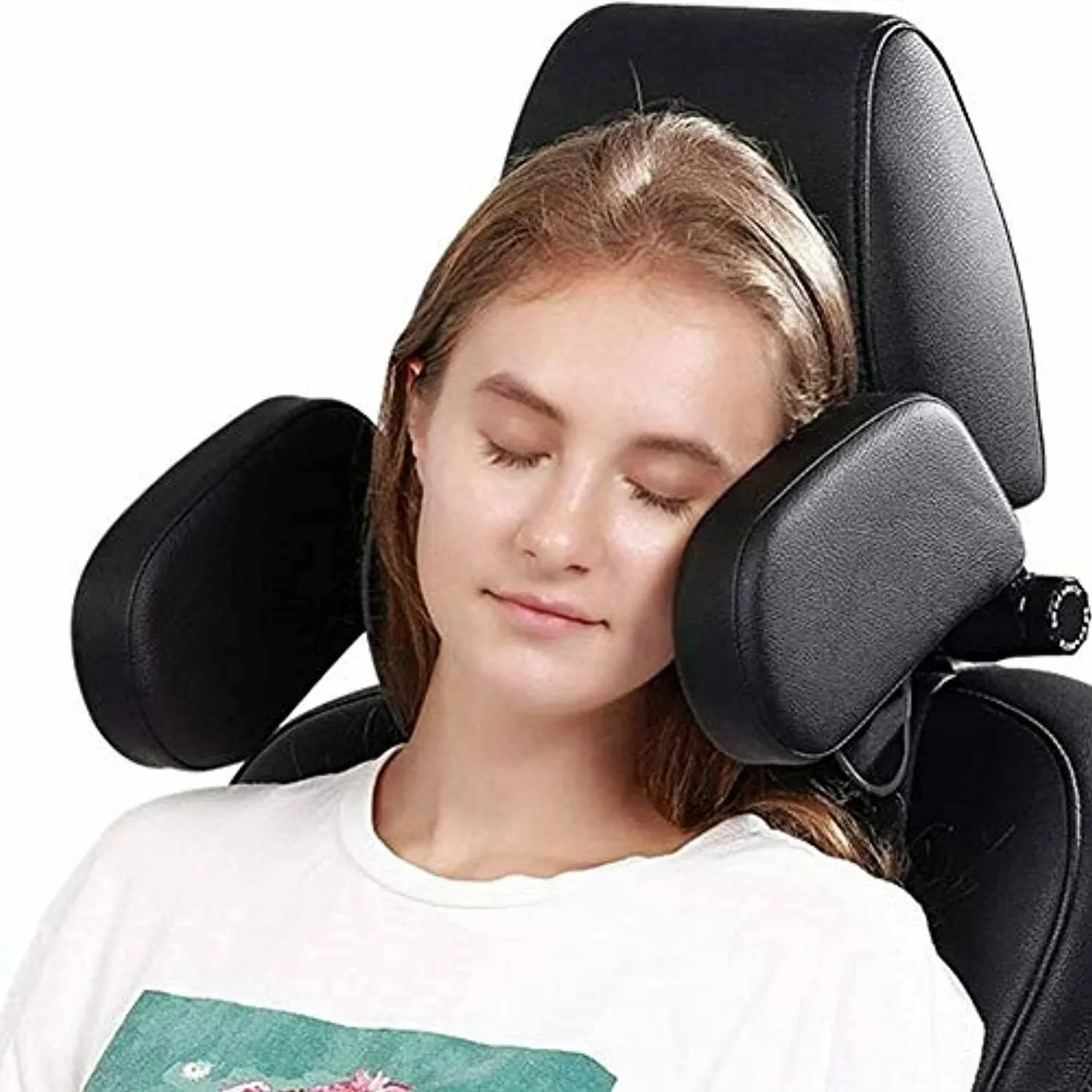 Xergur Car Headrest Pillow, Memory Foam Road Pal Headrest, Adjustable Car Seat Head Neck Support Pillow for Kids and Passenger - Sleep Better on Long Trips (Black)