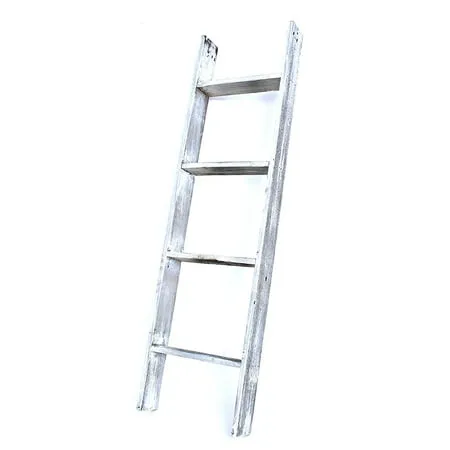 Rustic Farmhouse 4ft Reclaimed Wood Picket Ladder (White)